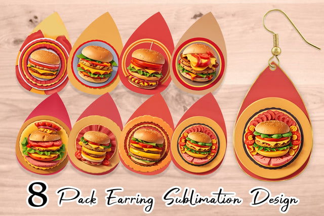 Earring Teardrop Burger Sandwiches Sublimation artnoy 