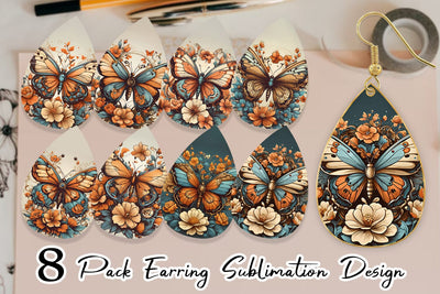 Earring Teardrop Butterfly and Flower Sublimation artnoy 