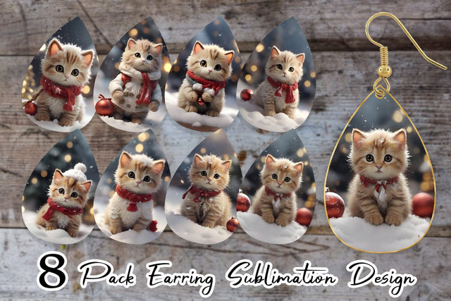 Earring Teardrop Cat Christmas Sublimation artnoy 