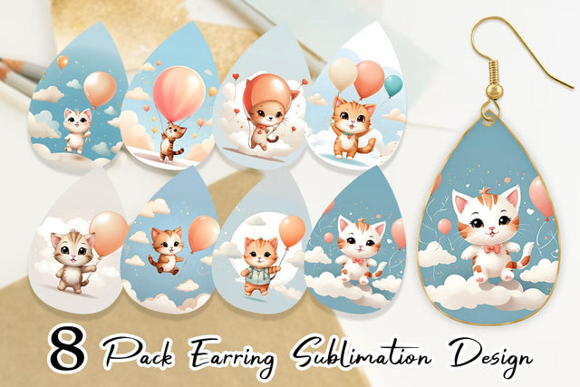 Earring Teardrop Cat With Balloon Sublimation artnoy 