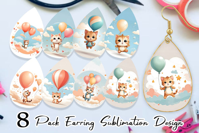 Earring Teardrop Cat With Balloon Sublimation artnoy 