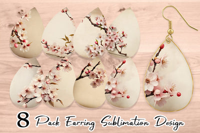 Earring Teardrop Cherry Blossom Old Paper Sublimation artnoy 