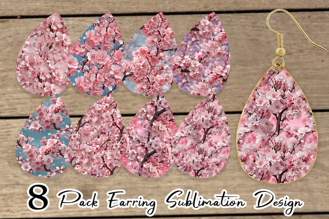 Earring Teardrop Cherry Blossoms Pattern Sublimation artnoy 