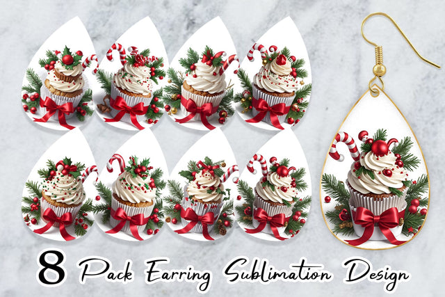 Earring Teardrop Christmas Cupcake Sublimation artnoy 