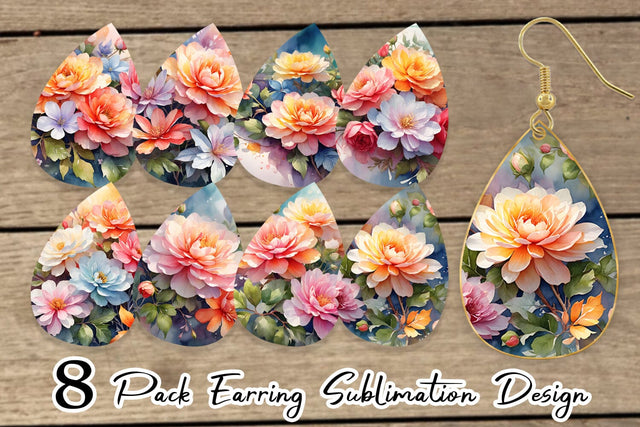 Earring Teardrop Christmas Flowers Sublimation artnoy 