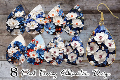 Earring Teardrop Cobalt Flower Sublimation artnoy 