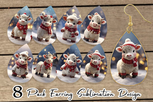 Earring Teardrop Cow Christmas Sublimation artnoy 