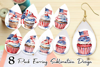 Earring Teardrop Cupcake 4th of July Sublimation artnoy 