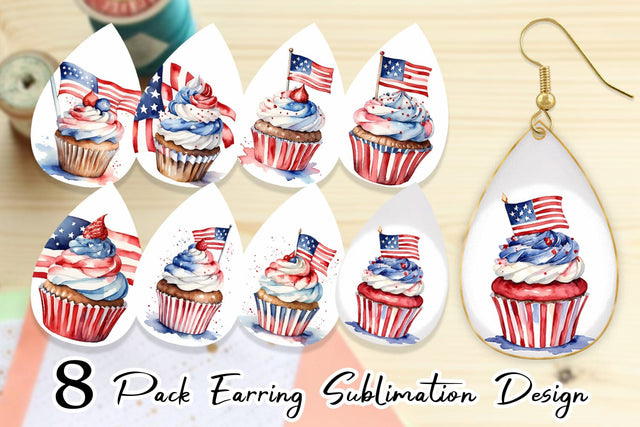 Earring Teardrop Cupcake 4th of July Sublimation artnoy 