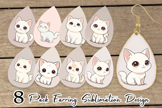Earring Teardrop Cute Cartoon Cat Sublimation artnoy 