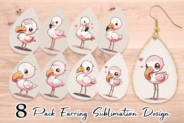 Earring Teardrop Cute Cartoon Flamingo Sublimation artnoy 