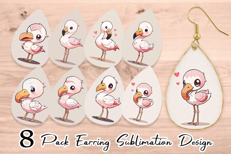 Earring Teardrop Cute Cartoon Flamingo Sublimation artnoy 