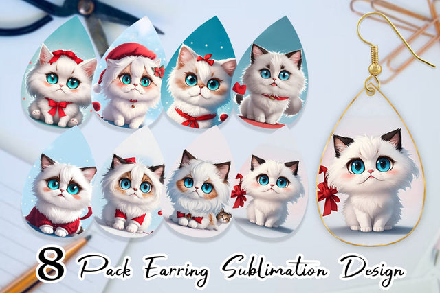 Earring Teardrop Cute Cat Christmas Sublimation artnoy 