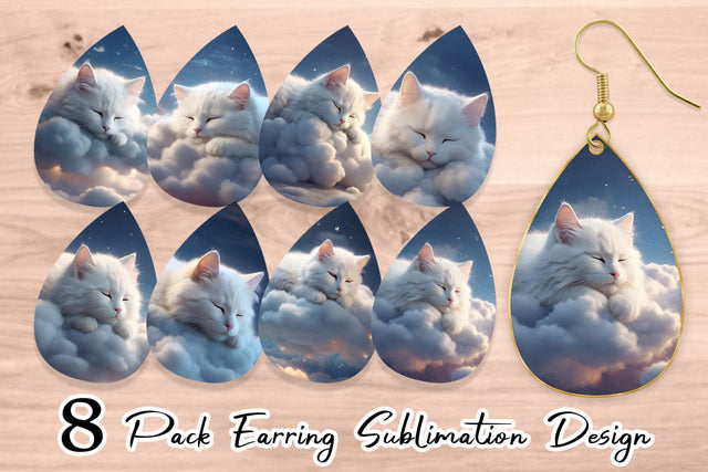 Earring Teardrop Cute Cat Sleeping Sublimation artnoy 