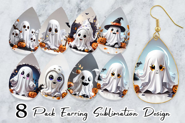 Earring Teardrop Cute Halloween Ghost Sublimation artnoy 