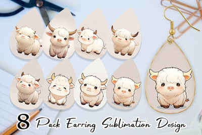 Earring Teardrop Cute Highland Cow Sublimation artnoy 