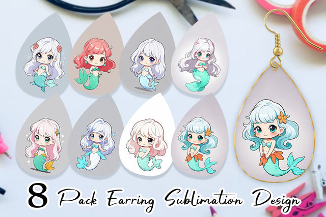 Earring Teardrop Cute Little Mermaid Sublimation artnoy 