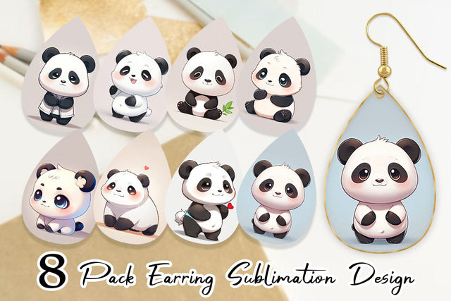 Earring Teardrop Cute Panda Sublimation artnoy 