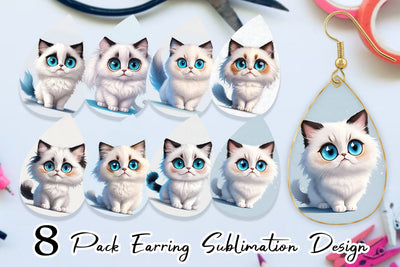 Earring Teardrop Cute Ragdoll Cat Sublimation artnoy 