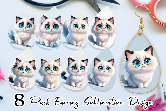 Earring Teardrop Cute Ragdoll Cat Sublimation artnoy 