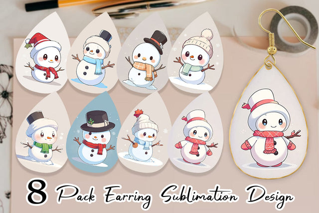 Earring Teardrop Cute Snowman Sublimation artnoy 