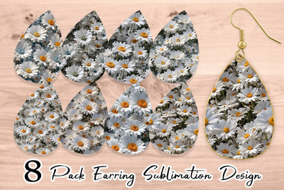 Earring Teardrop Daisies Flower Pattern Sublimation artnoy 