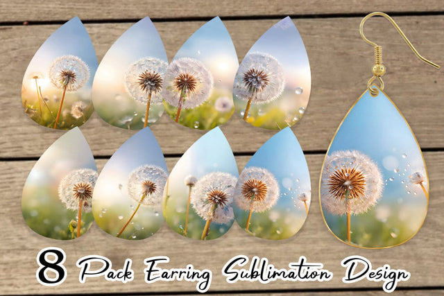 Earring Teardrop Dandelion Flower Sublimation artnoy 