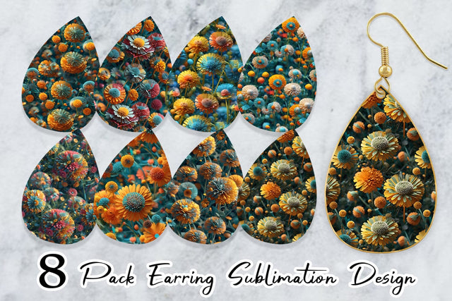 Earring Teardrop Dandelions Flower Pattern Sublimation artnoy 