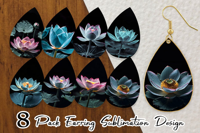 Earring Teardrop Dark Lotus Flower Sublimation artnoy 