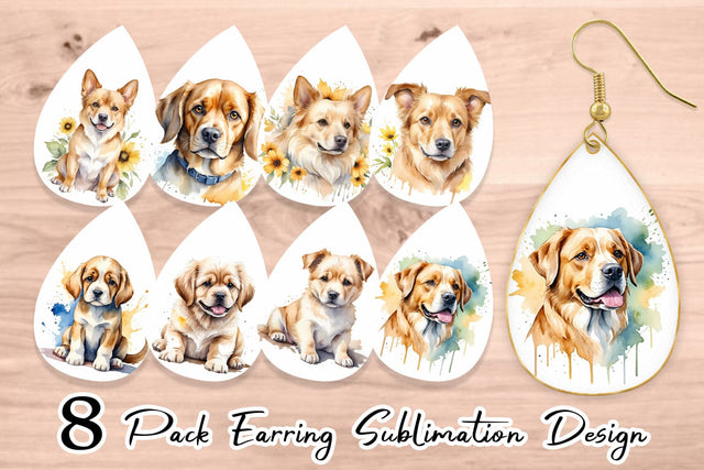 Earring Teardrop Dog Watercolor Texture Sublimation artnoy 