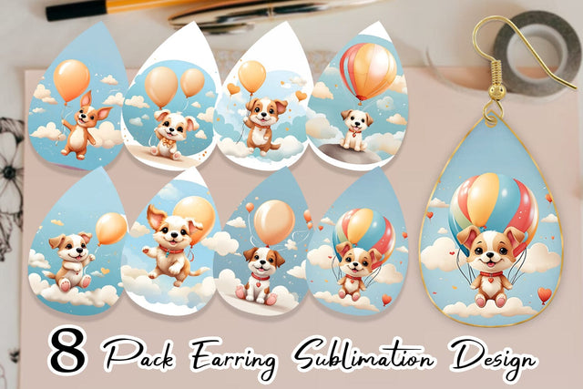 Earring Teardrop Dog With Balloon Sublimation artnoy 