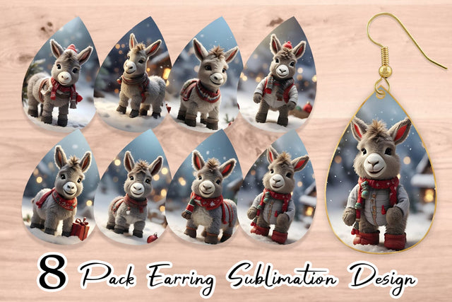 Earring Teardrop Donkey Christmas Sublimation artnoy 