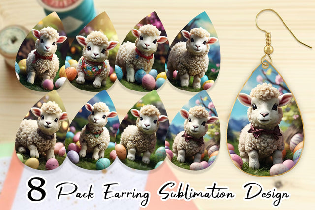 Earring Teardrop Easter Baby Sheep Sublimation artnoy 