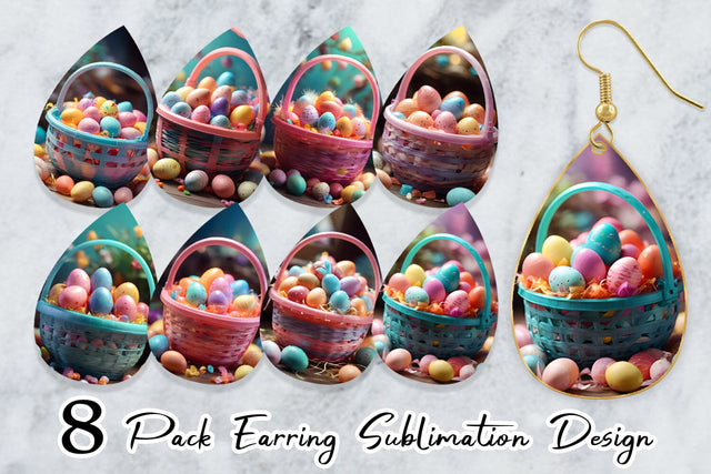 Earring Teardrop Easter Basket with Eggs Sublimation artnoy 
