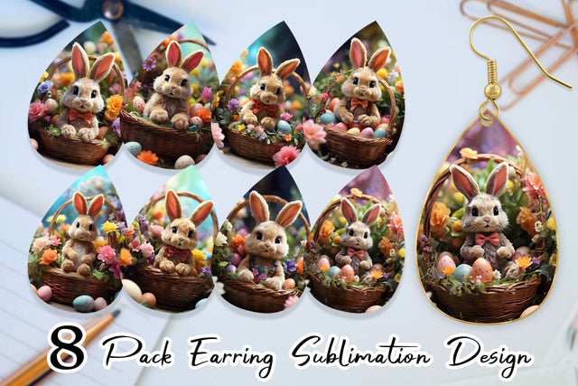 Earring Teardrop Easter Bunny with Flowers Sublimation artnoy 