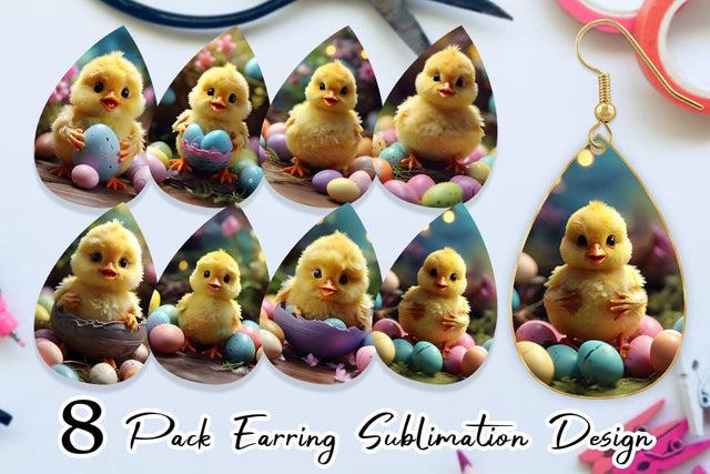 Earring Teardrop Easter Chick Sublimation artnoy 