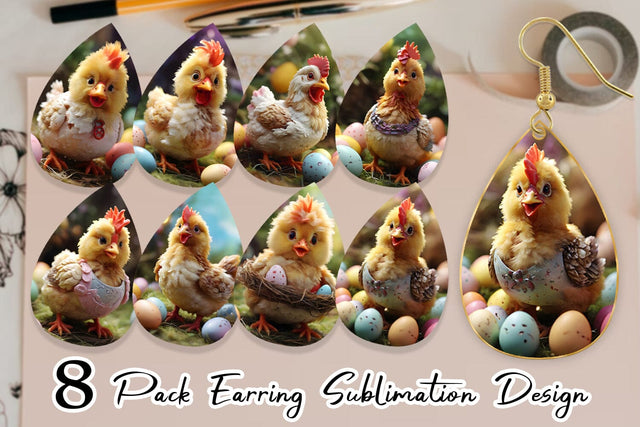 Earring Teardrop Easter Mother Chicken Sublimation artnoy 