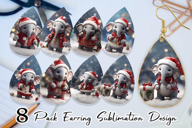 Earring Teardrop Elephant Christmas Sublimation artnoy 
