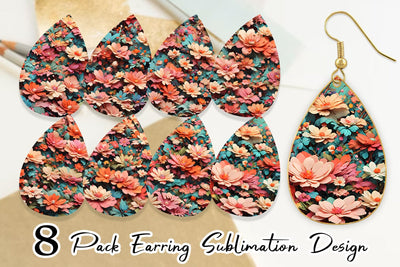 Earring Teardrop Fantasy Flower Background Sublimation artnoy 
