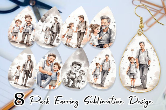 Earring Teardrop Father's Day Watercolor Sublimation artnoy 