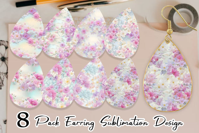 Earring Teardrop Flower Pastel Pattern Sublimation artnoy 