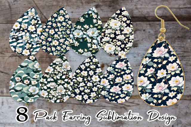 Earring Teardrop Flower Seamless Pattern Sublimation artnoy 