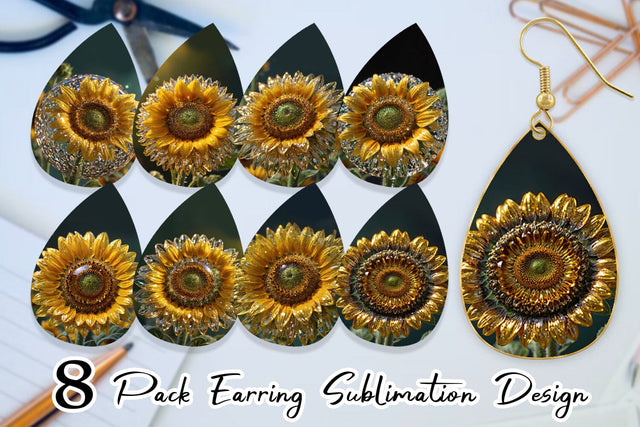 Earring Teardrop Flower Sunflower Glitter Sublimation artnoy 