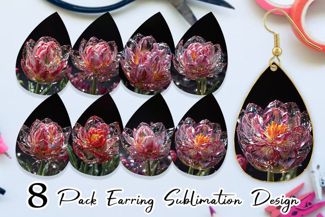 Earring Teardrop Flower Tulips Glitter Sublimation artnoy 
