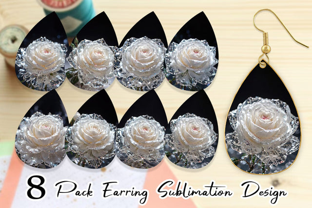Earring Teardrop Flower White Rose Glitter Sublimation artnoy 