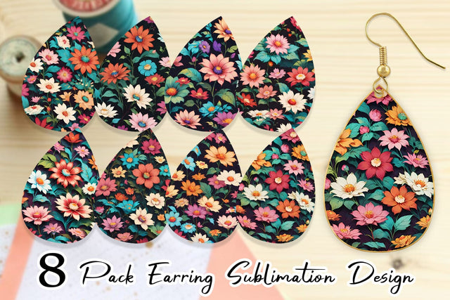 Earring Teardrop Flowers Colorful Sublimation artnoy 