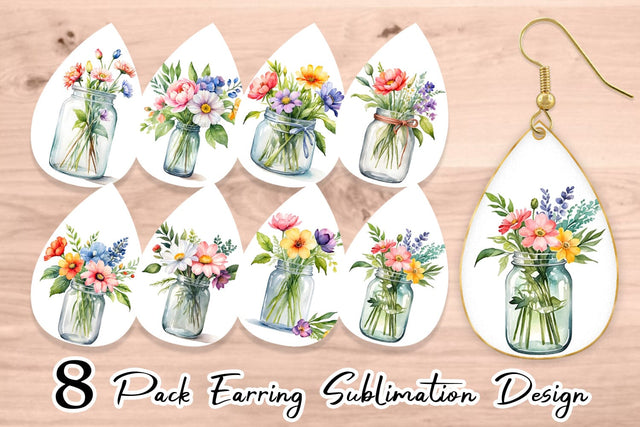 Earring Teardrop Flowers With Glass Jar Sublimation artnoy 
