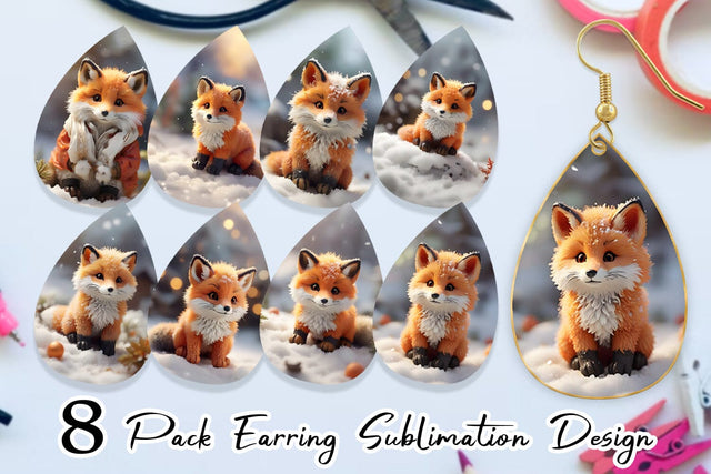 Earring Teardrop Fox Christmas Sublimation artnoy 