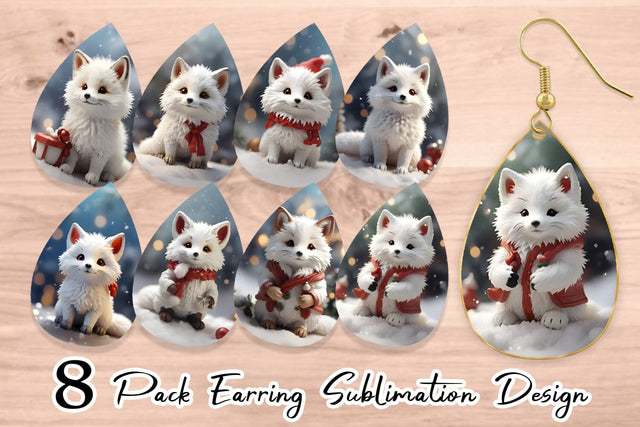 Earring Teardrop Fox Christmas Sublimation artnoy 
