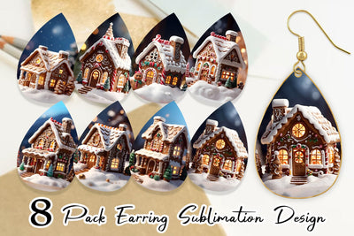Earring Teardrop Gingerbread House Sublimation artnoy 